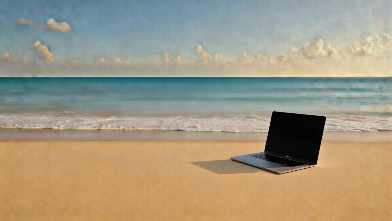 Laptop on beach